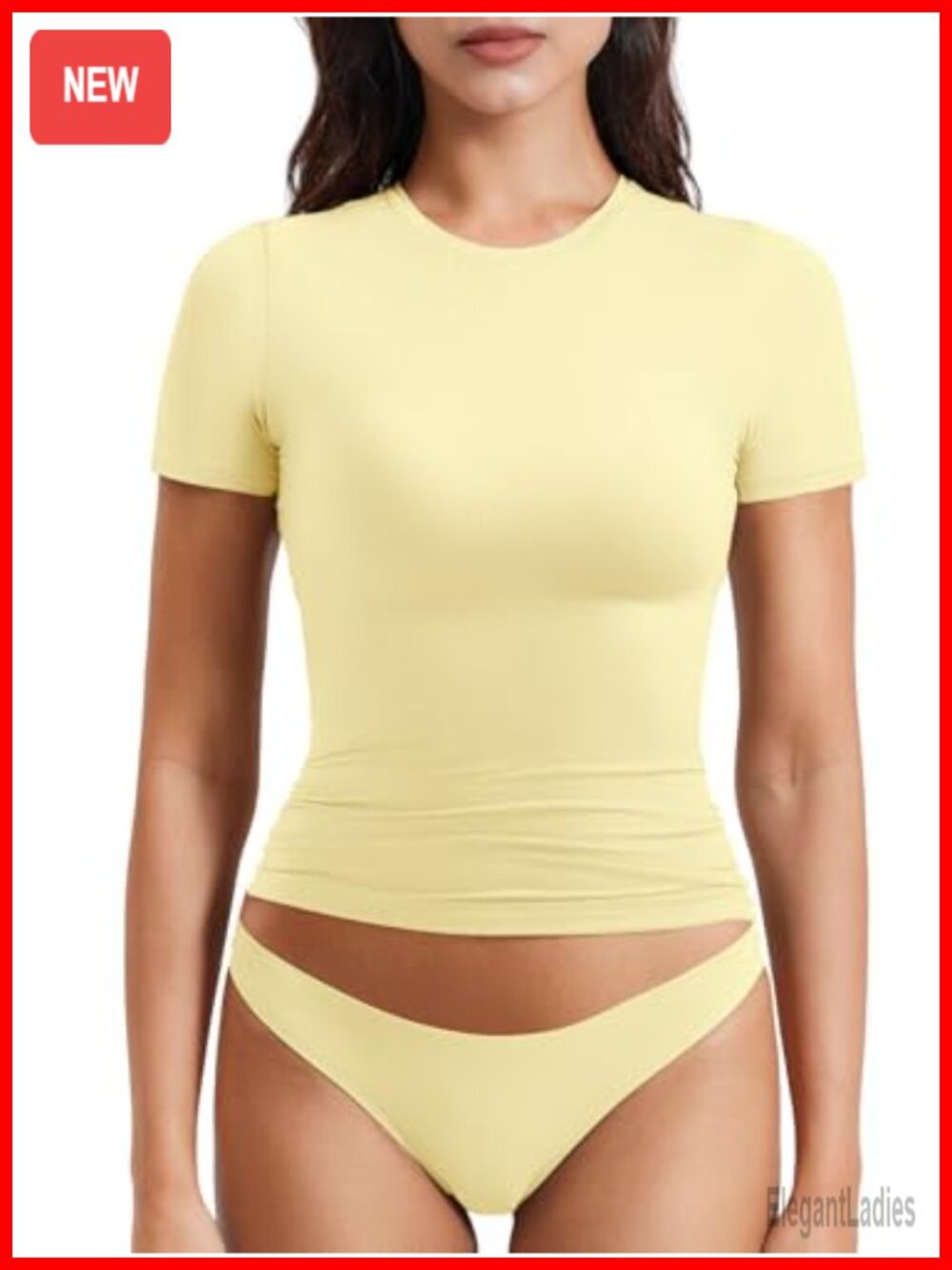 Women's Fitted Crew Neck Compression Workout Top Stretch Crop Gym Running